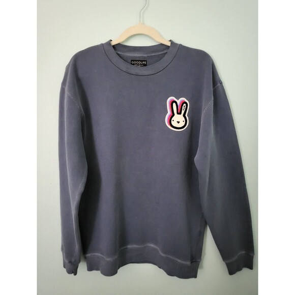 GOODLIFE Sweatshirt Womens L Blue French Terry Cotton Crew Neck Bunny Pullover - Picture 1 of 8